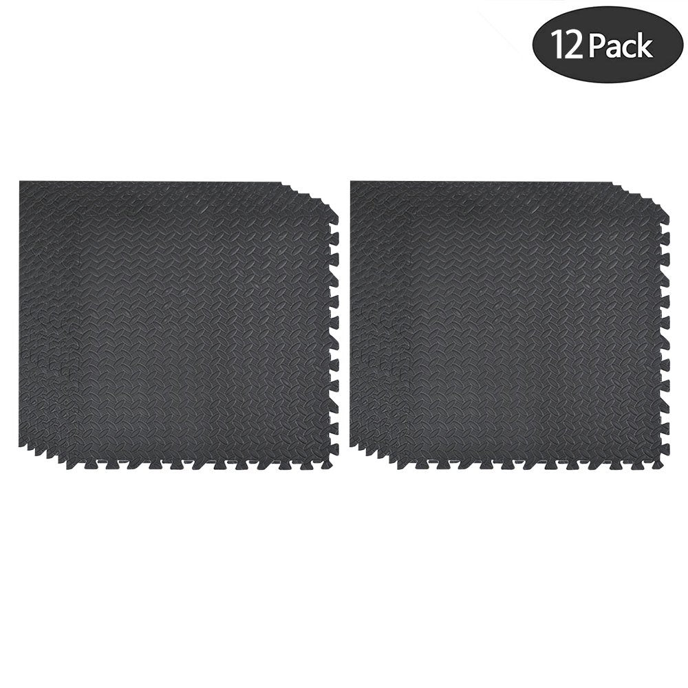 0.5in THICK GYM FLOORING INTERLOCKING FLOOR MATS TILES EVA SOFT FOAM MAT BLACK Netuera