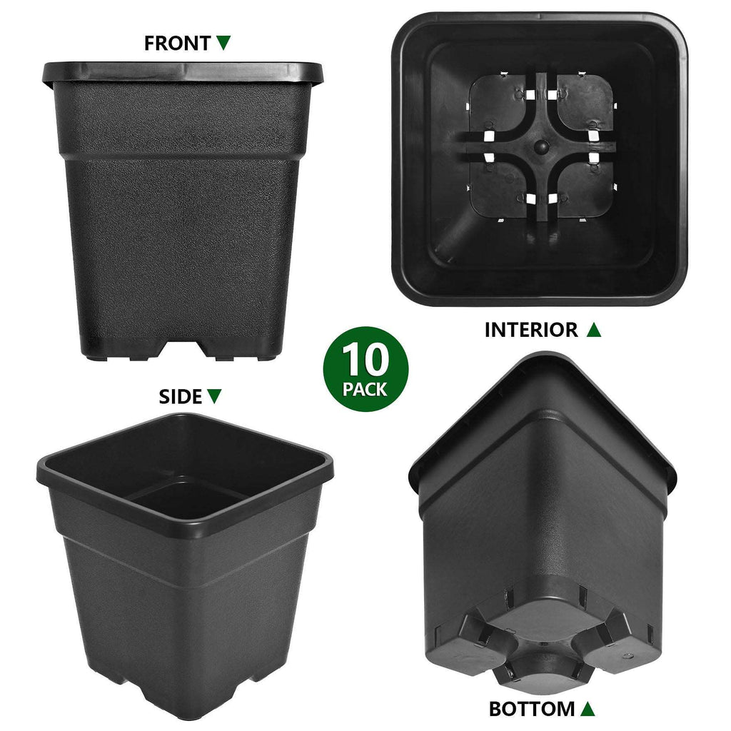 1/2/3/5 Gallon Plastic Grow Pots Plant Bonsai Square Garden Container 10 Pack US Netuera