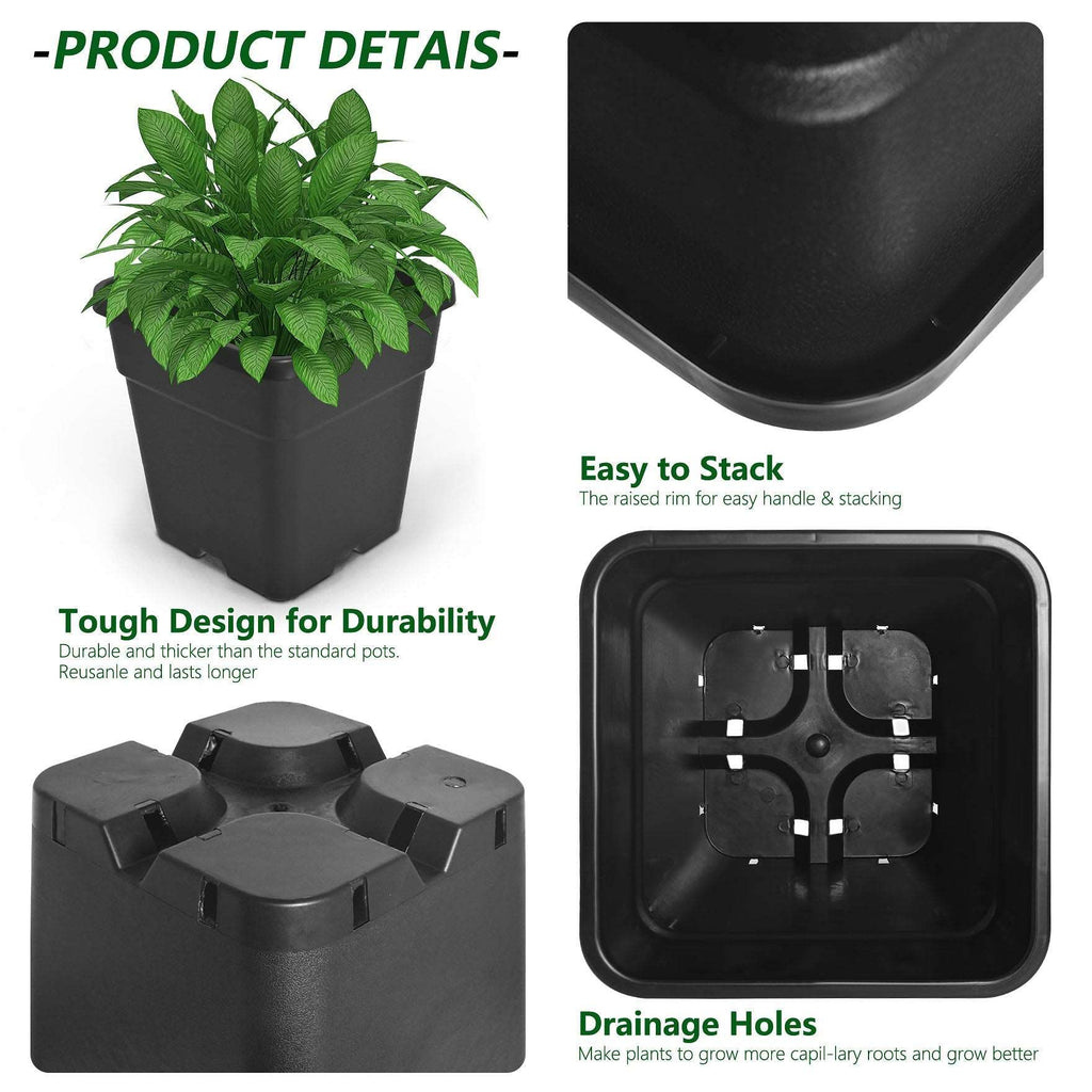 1/2/3/5 Gallon Plastic Grow Pots Plant Bonsai Square Garden Container 10 Pack US Netuera