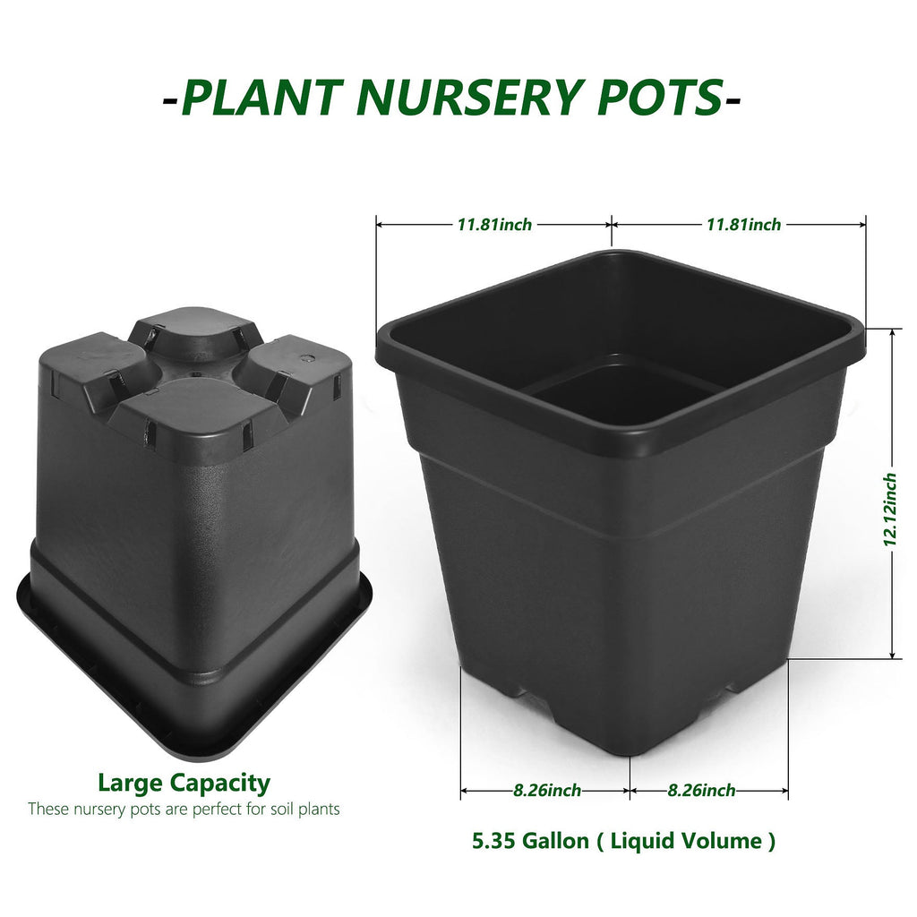 2/3/5 Gallon Plastic Grow Pots Plant Bonsai Square Garden Container 10 Pack Netuera