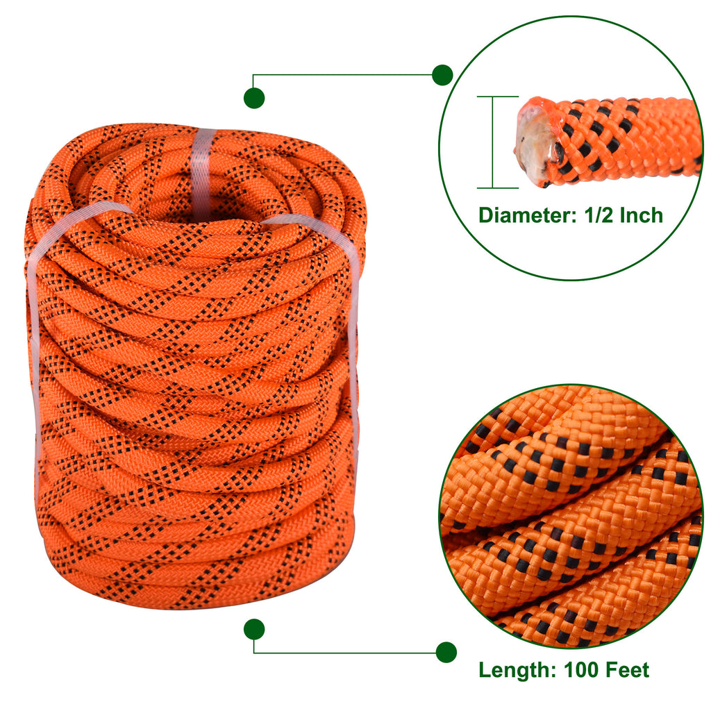 Netuera 1/2" 100' Arborist Bull Rope Tree Rigging Line Utility Durable Rope Polyester