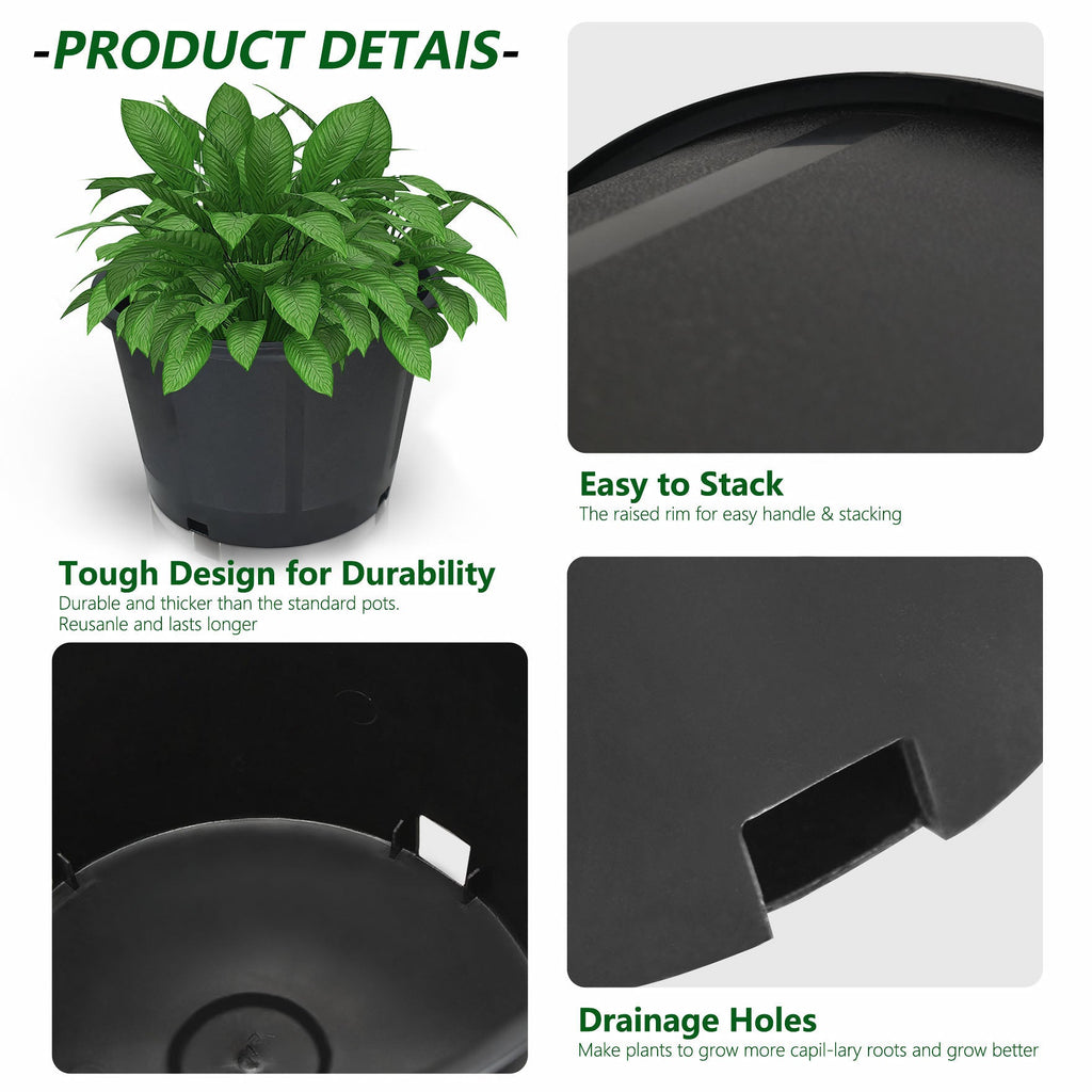 Black Trade Gallon Root Garden Container Premium Nursery Pots Netuera