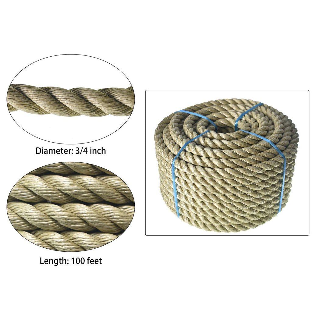 Netuera 100' Artificial manila PP Twisted Industry 3 Strand Lightweight Synthetic Rope Netuera