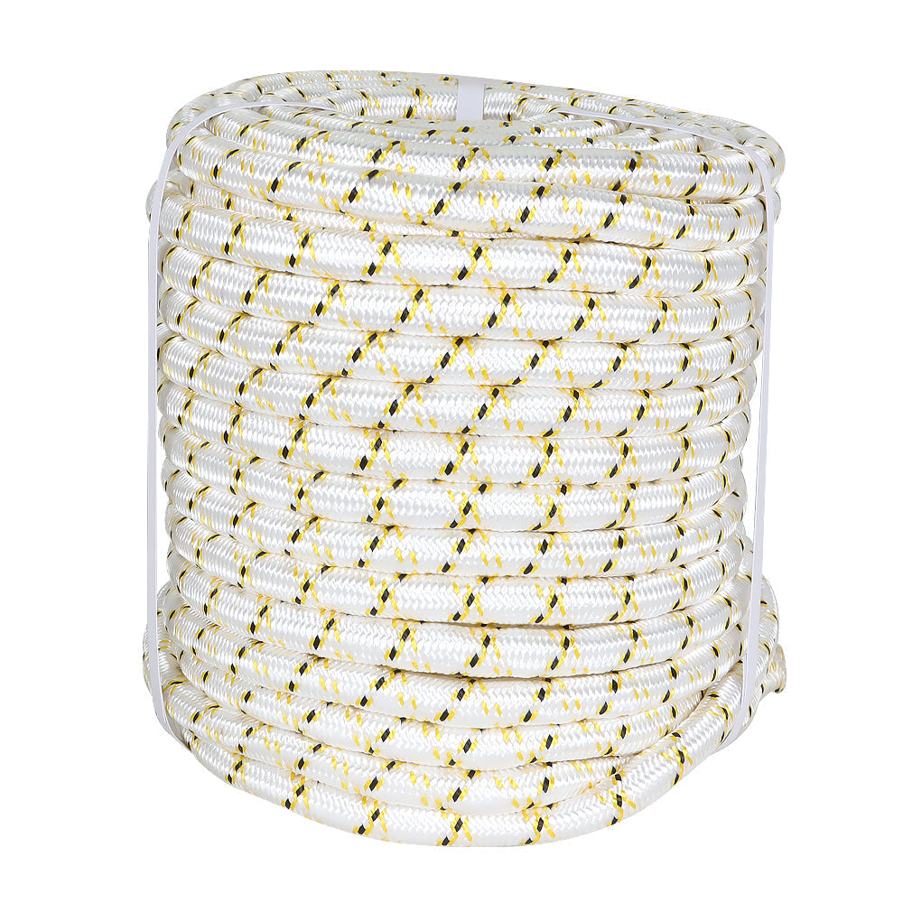 Netuera 3/4 "x 150' 24 Strand Braided Rope (White, Yellow, Black) 44 KN Netuera