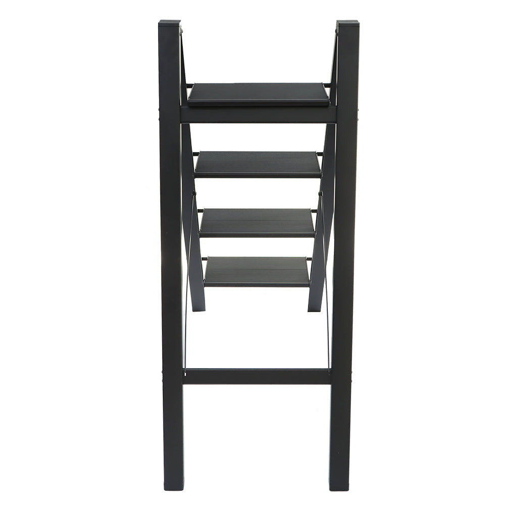 Netuera 4-Step Black Aluminum Step Stool with Wide Anti-Slip Pedal Folding Ladder Netuera