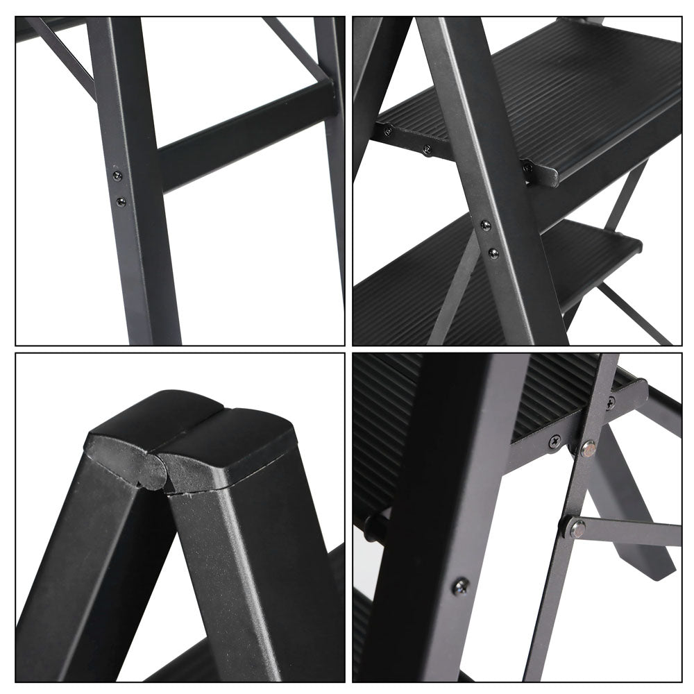 Netuera 4-Step Black Aluminum Step Stool with Wide Anti-Slip Pedal Folding Ladder Netuera