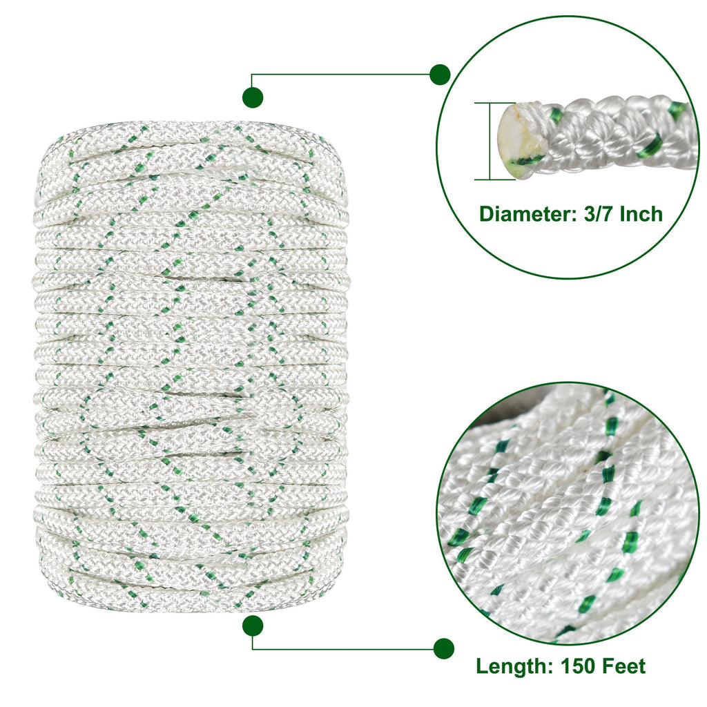 Netuera Double Braid Polyester Rope 5900LB Heavy Duty Rope Climb Knot Tie Pull 3/7"x150' Netuera