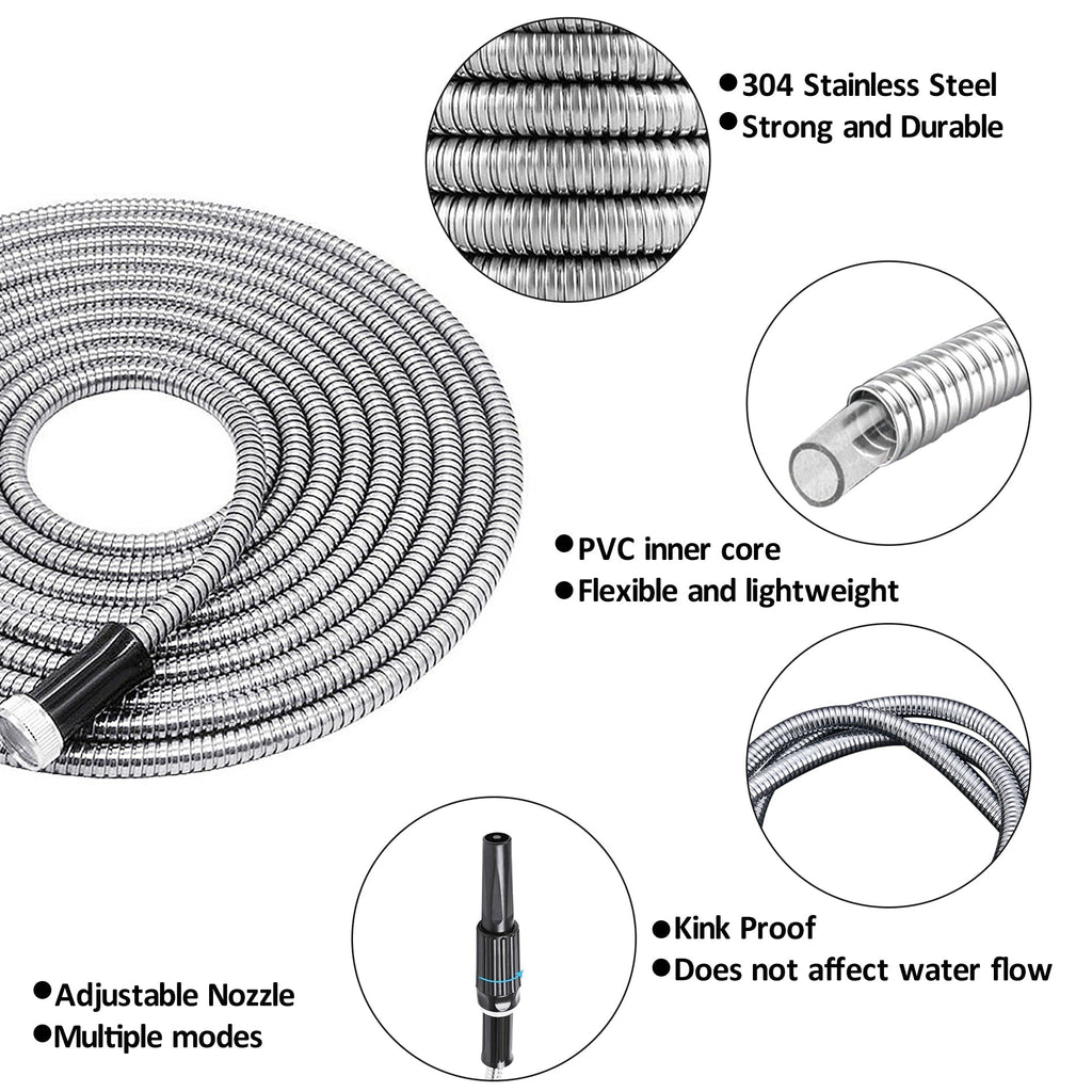 Stainless Steel Metal Garden Water Hose Pipe 25/50/75/100FT Flexible  US Netuera