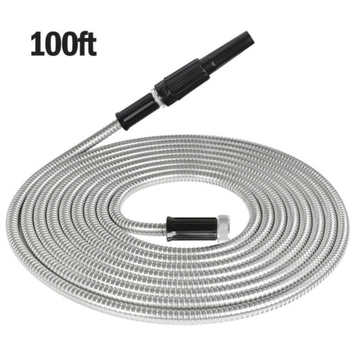 Stainless Steel Metal Garden Water Hose Pipe 25/50/75/100FT Flexible  US Netuera