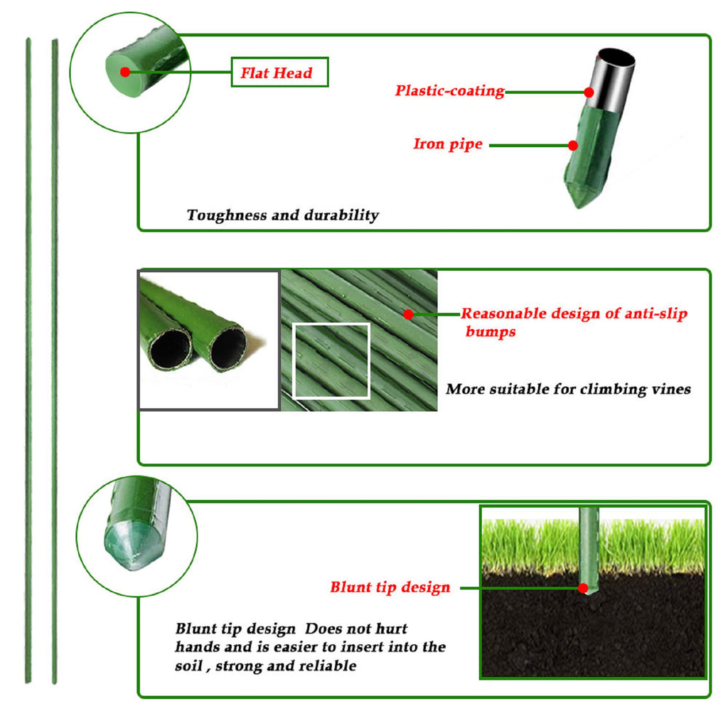 Sturdy Metal Garden Plant Stakes 25PCS 2 4 6Ft Plastic Coated Steel Plant Sticks