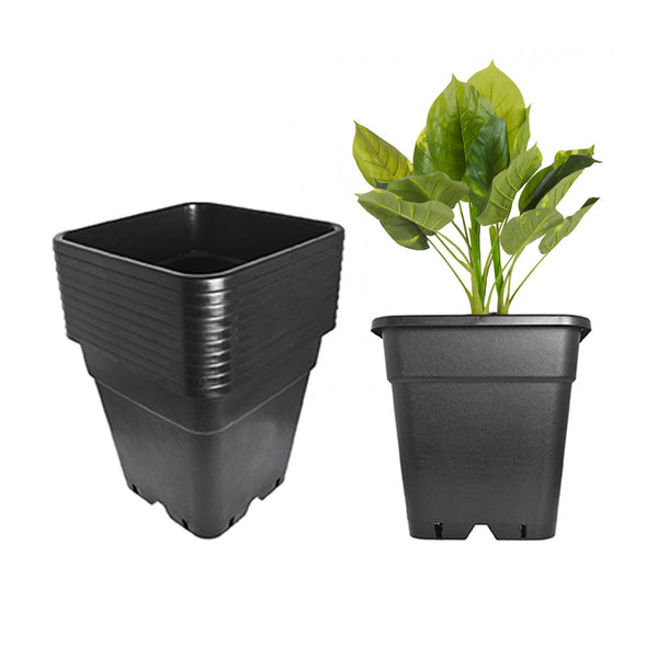 Gardenice Square Plastic Grow Pots – 10 Pack – 1/2/3/5 Gallon Mix – Bonsai Herb Planters