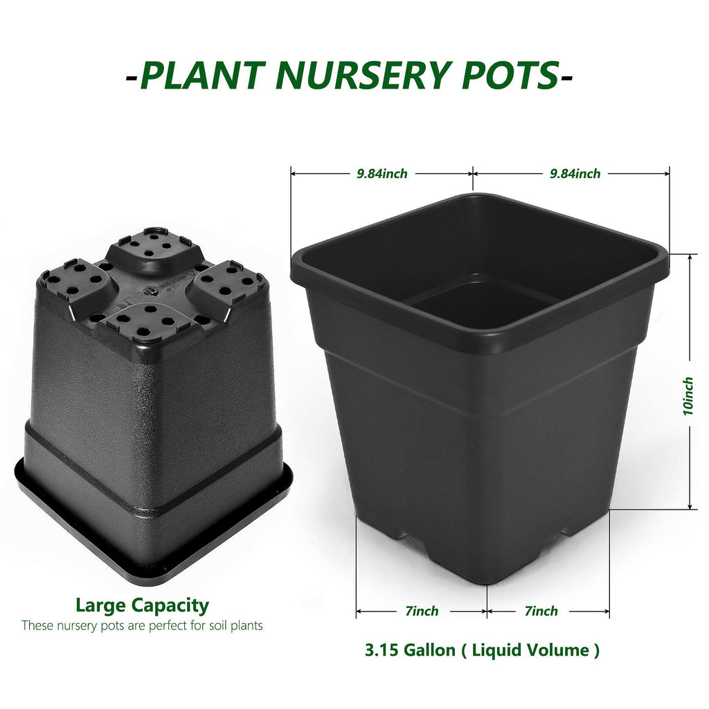2/3/5 Gallon Plastic Grow Pots Plant Bonsai Square Garden Container 10 Pack Netuera
