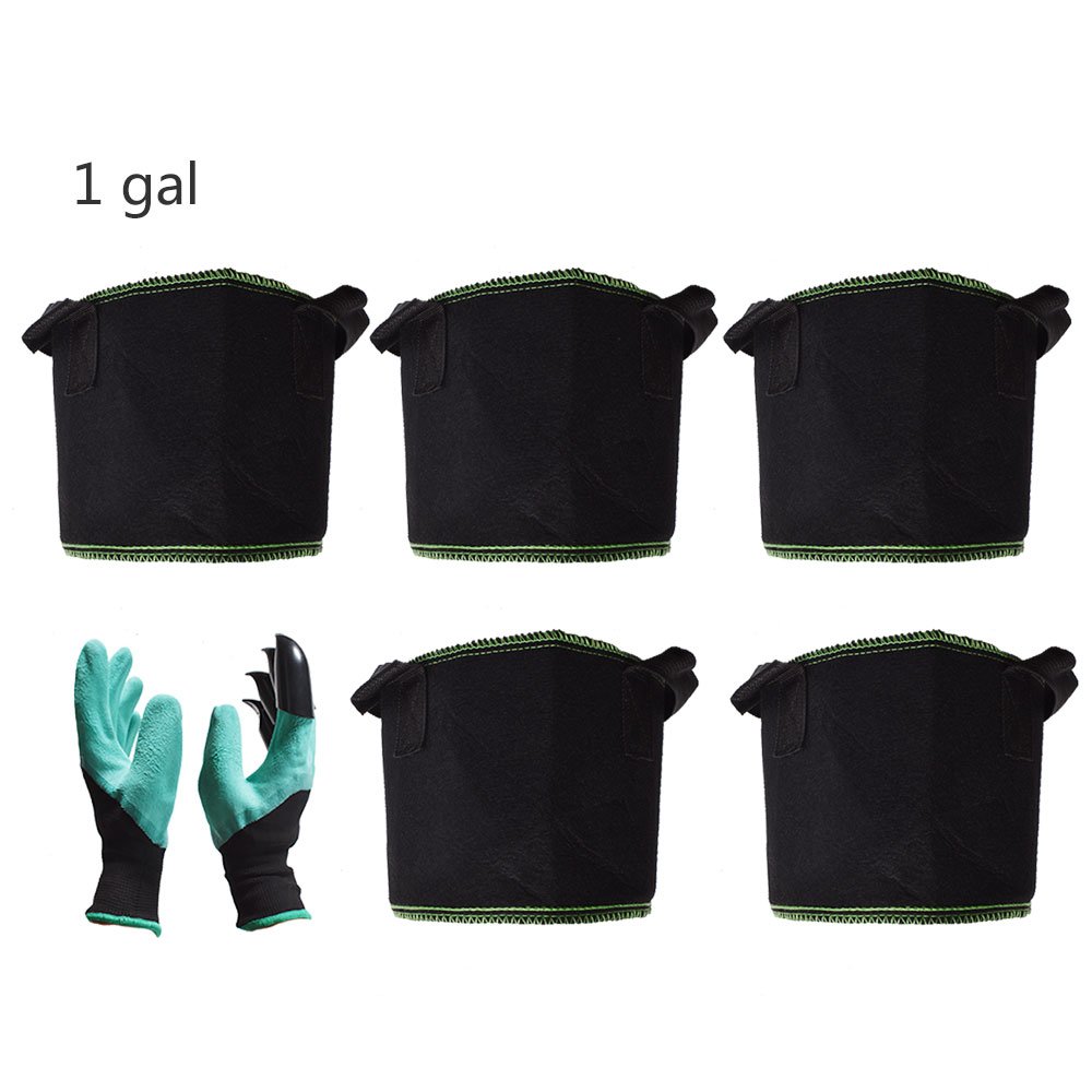 5 Pack Grow Bags w/Handles Aeration Fabric Planter Root Growing Pots gloves Netuera