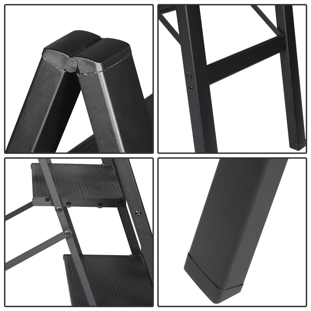 Netuera Aluminum Stool Step Ladder Sturdy Anti-Slip Portable Collapsible Stool 3-step Black Netuera